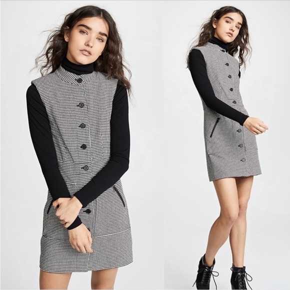 Veronica Beard Leigh Houndstooth Button-Front Mini Dress Black/White Size 12 - Picture 4 of 16